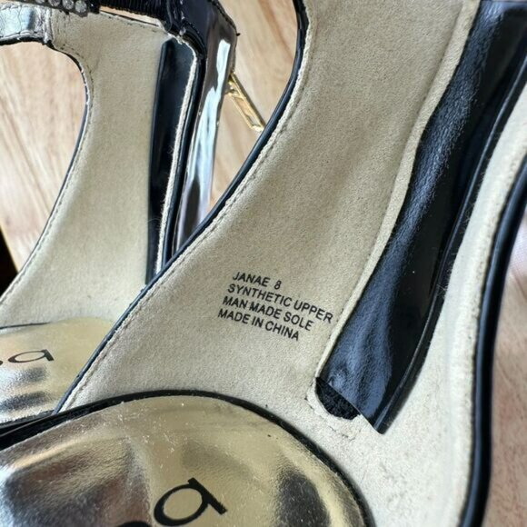 Bebe Black Women's High Heel Janae Strappy Pump w/ Rhinestones Size 8 - Picture 7 of 10